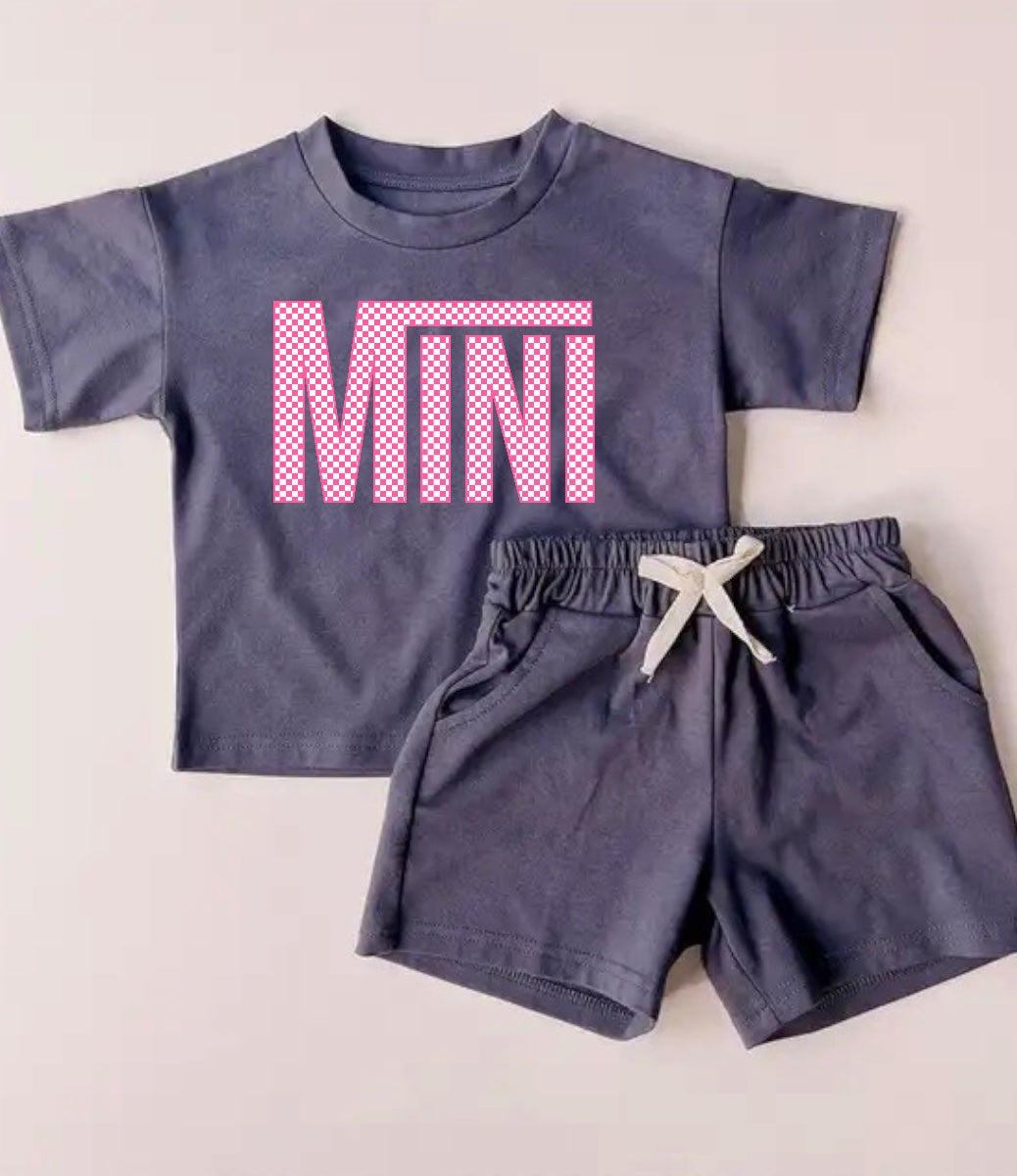 Checkered Mini Baby Girl T-Shirt & Shorts outfit Hippo Boutique