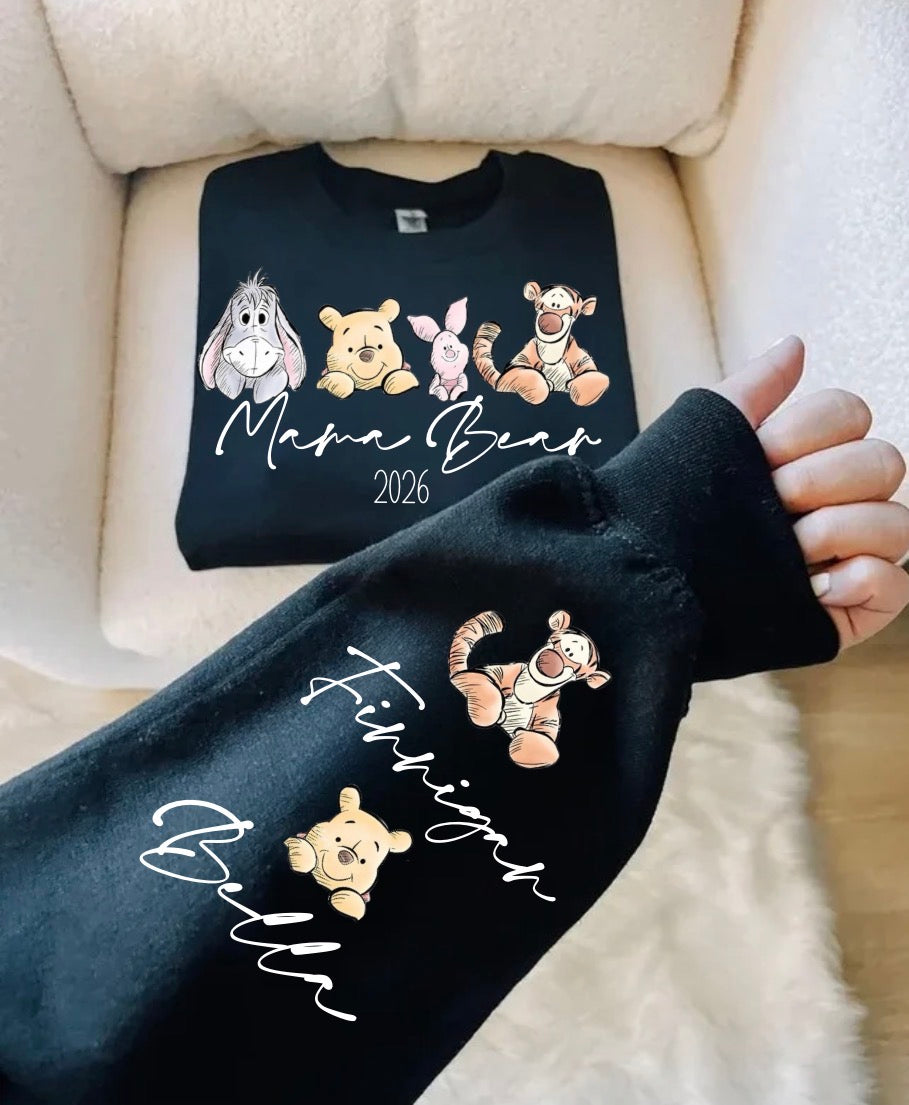 Custom Mama Bear Sweatshirt with children’s name on sleeve Hippo Boutique