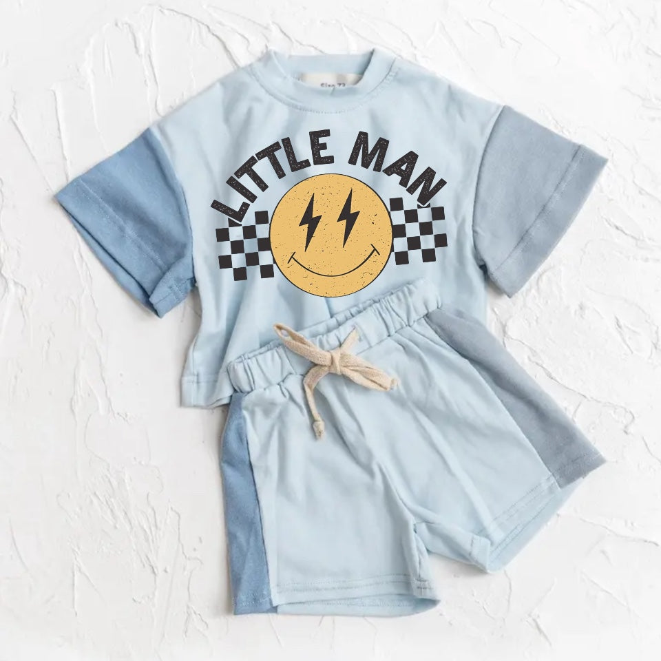 Little Man Baby and Kids cotton color block t-shirt & shorts outfit Hippo Boutique
