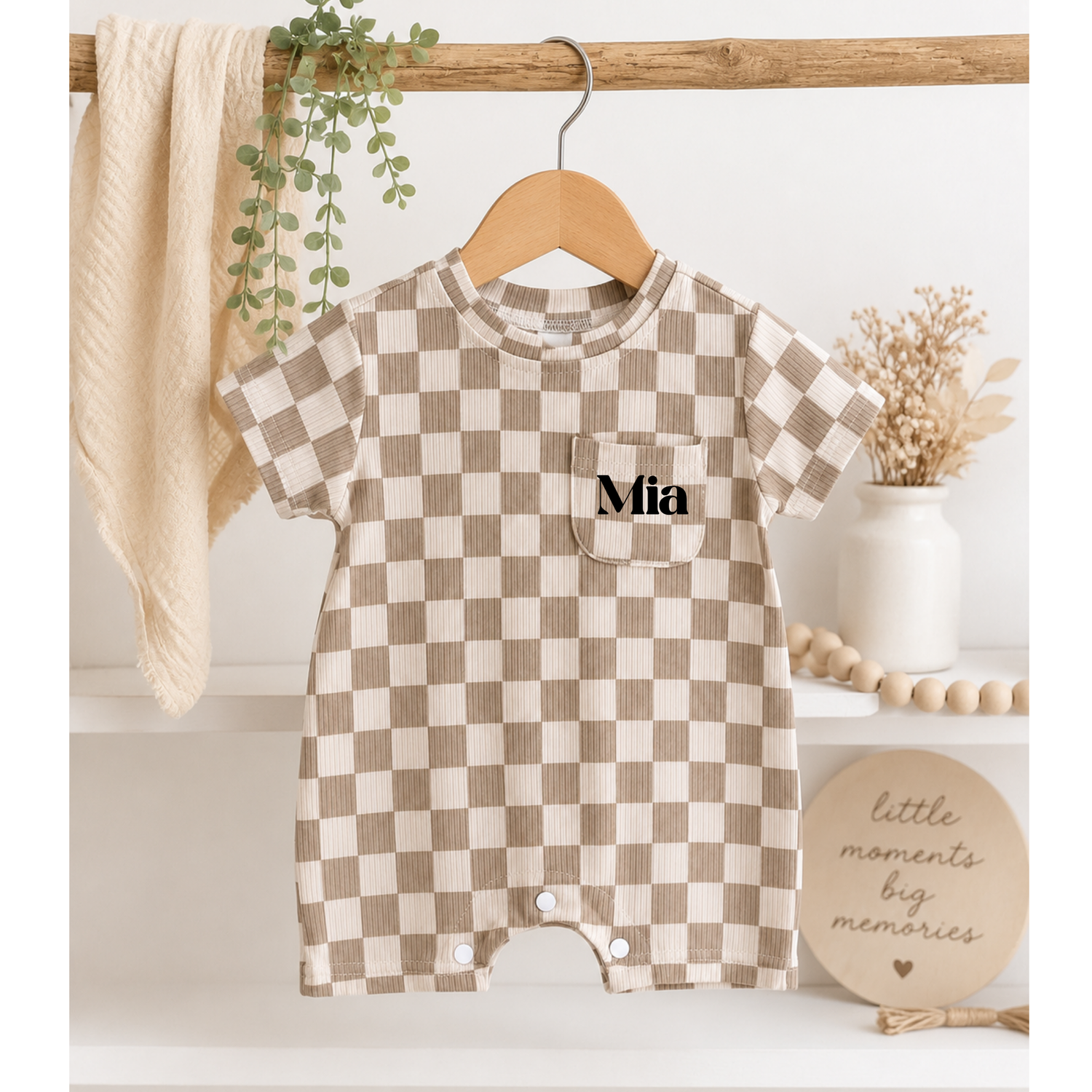 Personalized Baby Name Checkered Romper Hippo Boutique