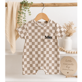 Personalized Baby Name Checkered Romper Hippo Boutique