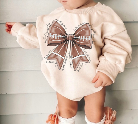 Football Lover Bow Baby Sweatshirt Bubble Romper Hippo Boutique