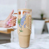 Birth Flower Glass Tumbler Cup Hippo Boutique