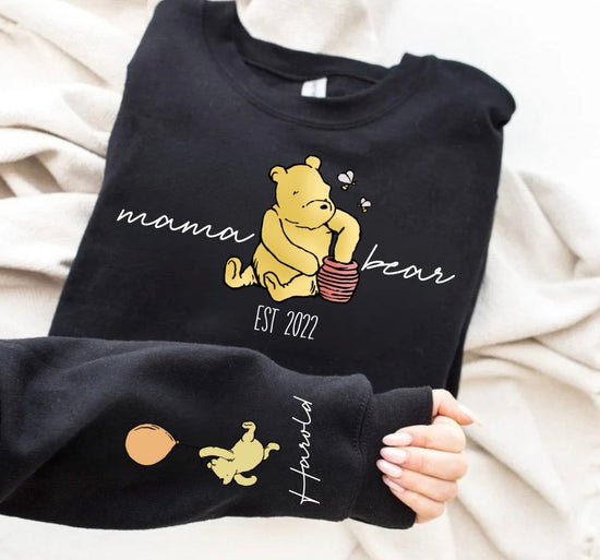 Custom Mama Bear Sweatshirt with children’s name on sleeve Hippo Boutique