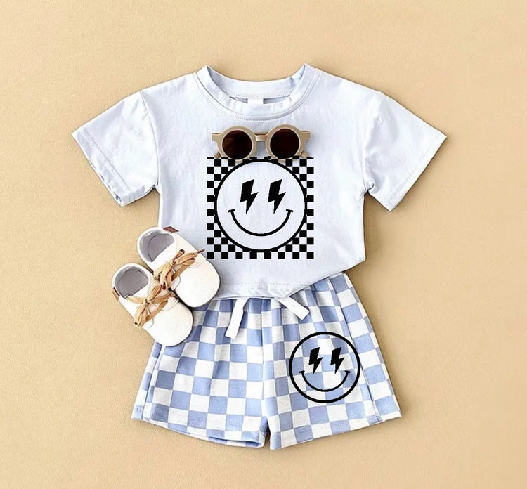 Retro Checkered Smile T-Shirt & Shorts Set Hippo Boutique
