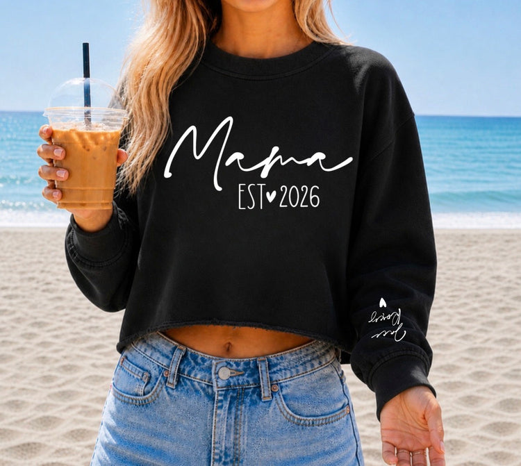 Cropped Sweatshirt - Custom Mama est with kids names Hippo Boutique