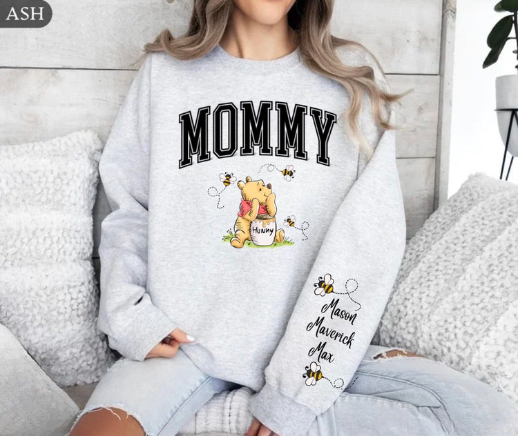 Custom Mama Bear Sweatshirt with children’s name on sleeve Hippo Boutique