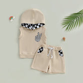 Checkered Peace Baby hooded sleeveless top & shorts outfit Hippo Boutique