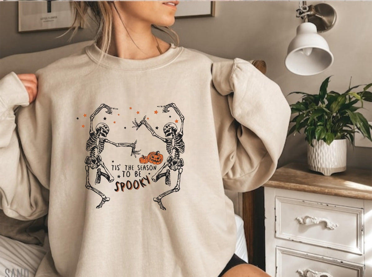 Halloween Tis the Season to Be Spooky Skeleton Women’s fleece crewneck Sweatshirts Hippo Boutique