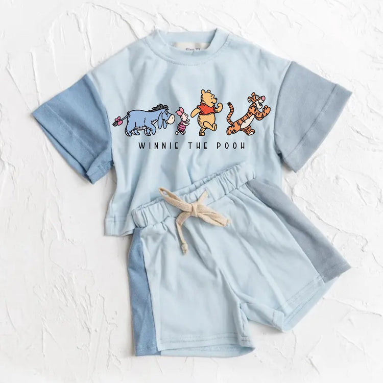 Baby and Kids cotton color block bear t-shirt & shorts outfit Hippo Boutique