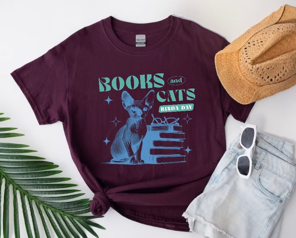 Books and Cats Women’s T-Shirts Hippo Boutique