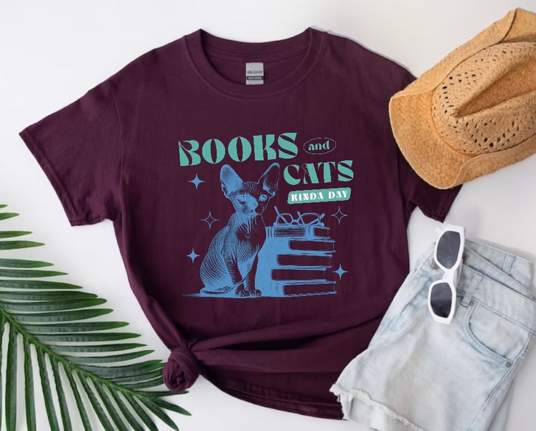 Books and Cats Women’s T-Shirts Hippo Boutique