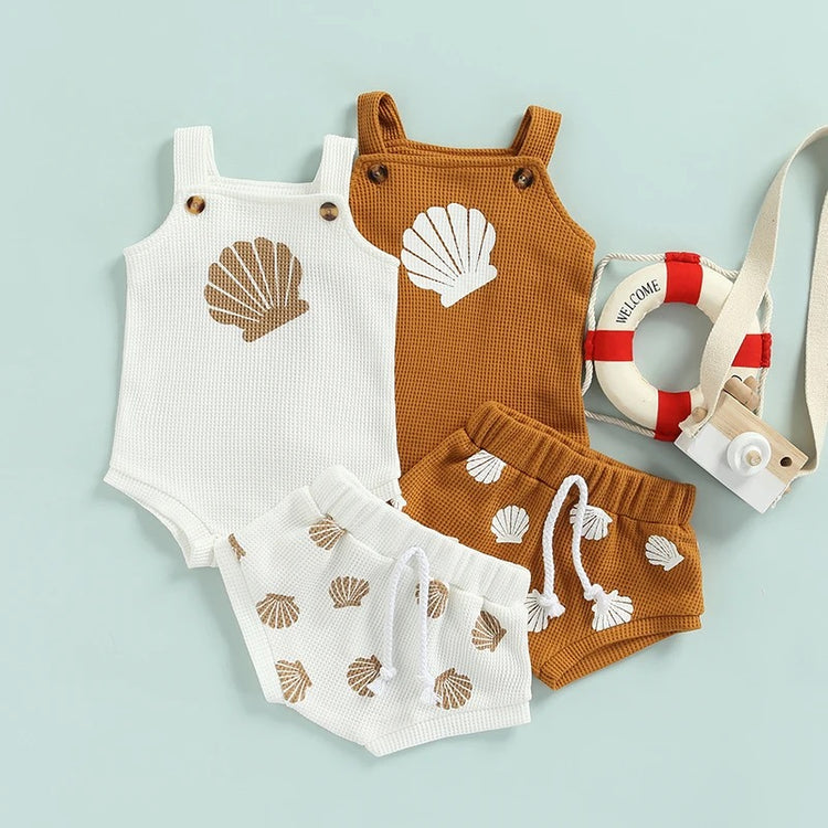 Sea Shell Baby Outfit set top and bummies Hippo Boutique
