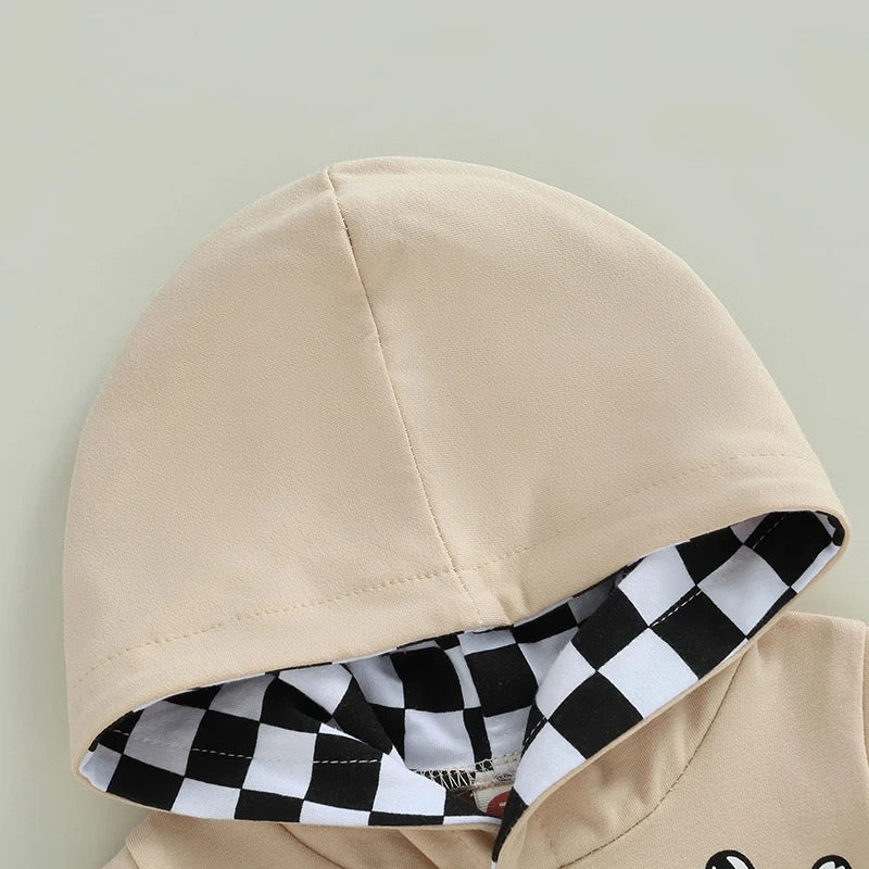 Checkered Peace Baby hooded sleeveless top & shorts outfit Hippo Boutique