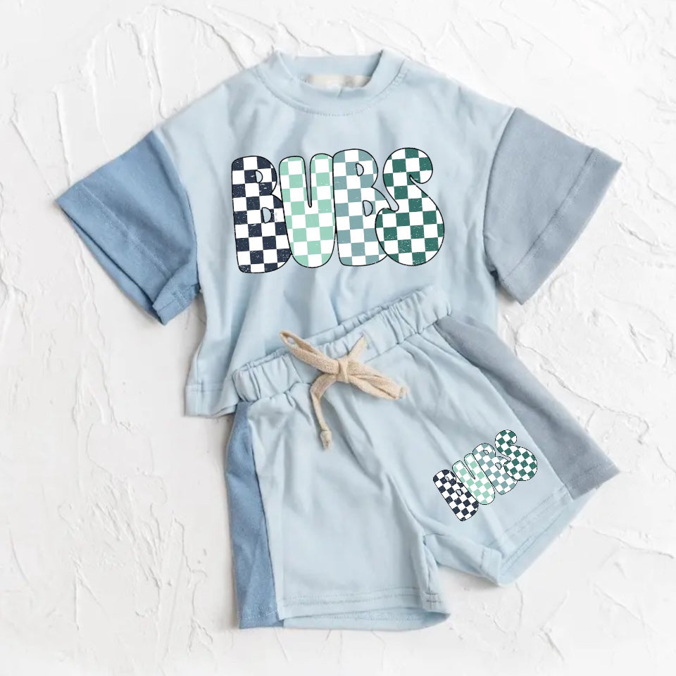 Checkered Bubs Baby and Kids cotton color block t-shirt & shorts outfit Hippo Boutique