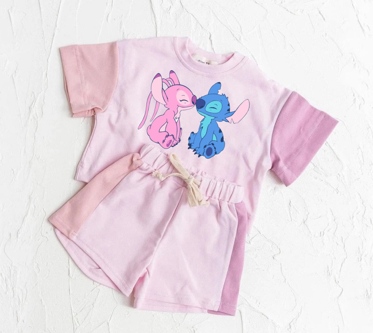 Stitch Baby and Kids cotton color block t-shirt & shorts outfit