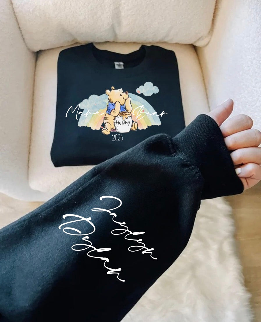 Custom Mama Bear Sweatshirt with children’s name on sleeve Hippo Boutique