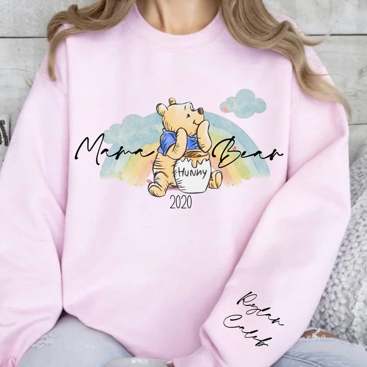 Custom Mama Bear Sweatshirt with children’s name on sleeve Hippo Boutique