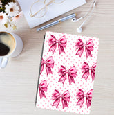 Pink polka dot Kindle case with repeating handmade floral bow design, soft fabric cover. - Kindle Case - Pink Coquette
