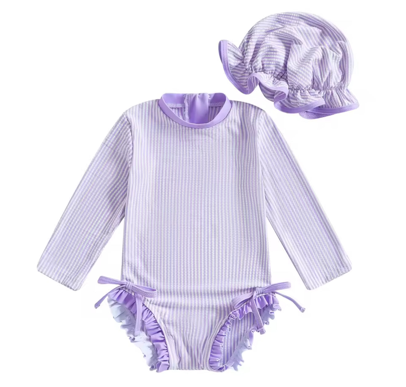 Newborn Baby & Toddler striped Zip Up Swimsuit with hat and bows Hippo Boutique