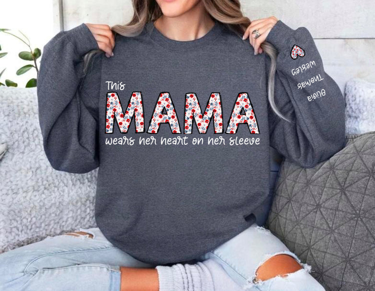 Custom Floral Mama Sweatshirt with children’s name on sleeve Hippo Boutique