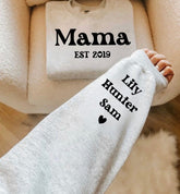 Custom Mama Sweatshirt with children’s name on sleeve Hippo Boutique