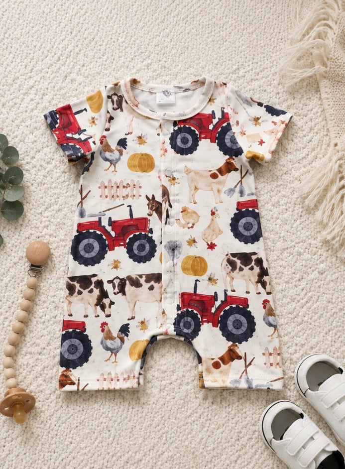 Baby Farm Tractor Rompers Hippo Boutique