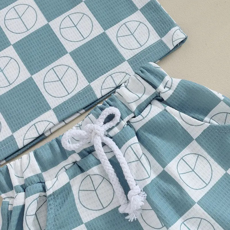 Checkered print waffle knit Baby and Toddler t-shirt & shorts outfit Hippo Boutique