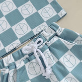 Checkered print waffle knit Baby and Toddler t-shirt & shorts outfit Hippo Boutique