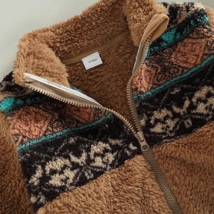 Boho Print Baby Sherpa Fuzzy Fur Jacket Hippo Boutique