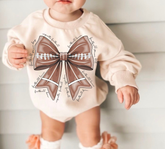 Football Lover Bow Baby Sweatshirt Bubble Romper Hippo Boutique