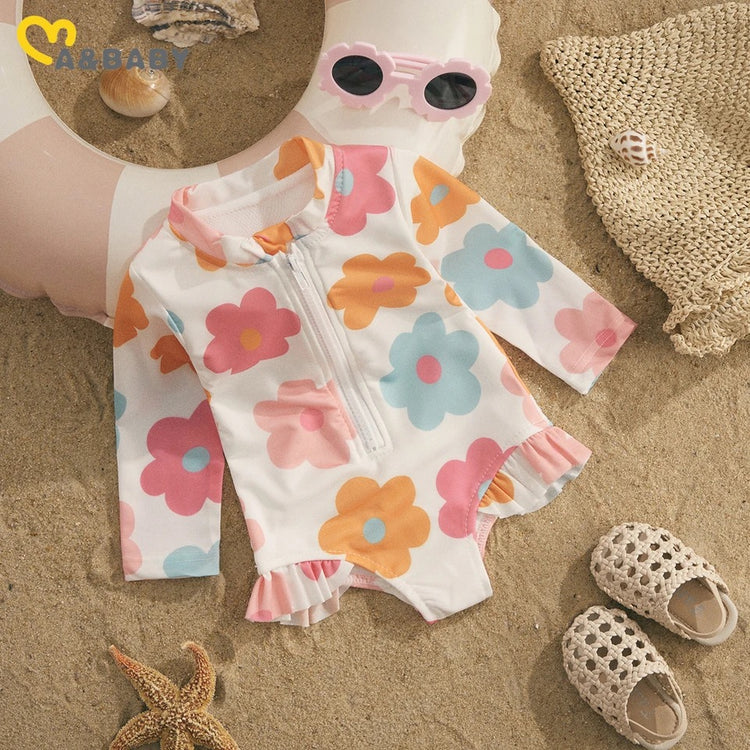 Baby Girl Boho One Piece Rash Guard Swimsuit Hippo Boutique