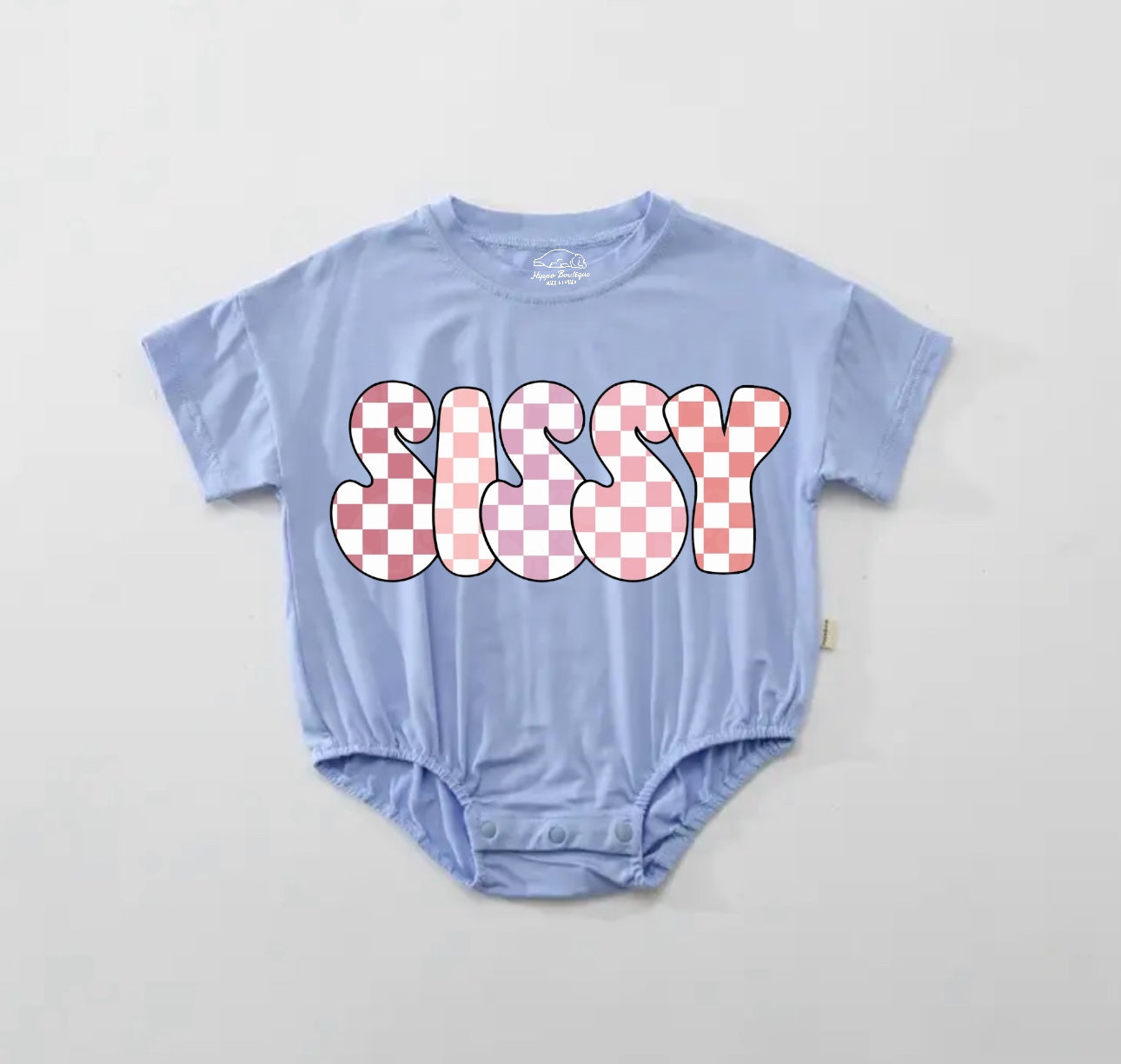 Checkered Sissy Baby Girl t-shirt Bubble Romper Hippo Boutique