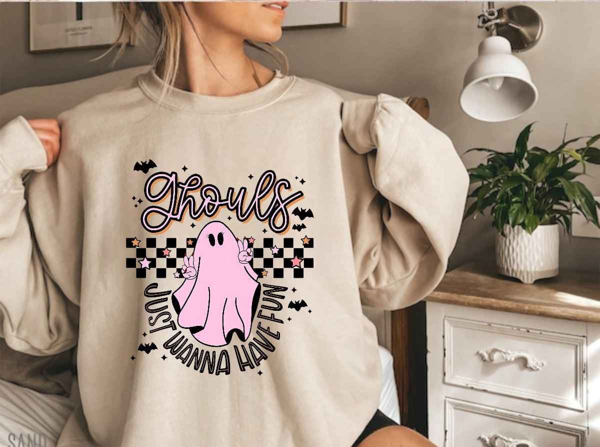 Ghouls Just Halloween Wanna Have Fun Women’s fleece crewneck Sweatshirts Hippo Boutique
