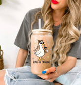 This Mama Runs on Caffeine Goose glass Tumbler Hippo Boutique