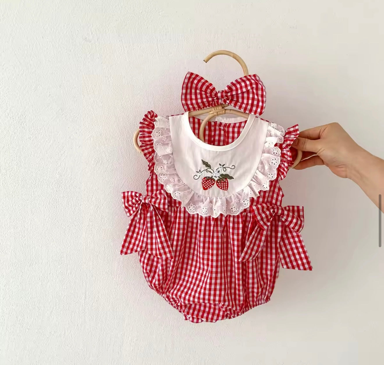 Strawberry Sleeveless Baby Dress with Bows Hippo Boutique
