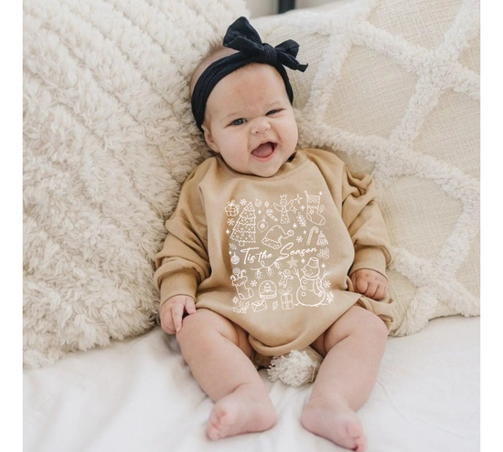 Tie The Season Baby Sweatshirt Bubble Romper Hippo Boutique