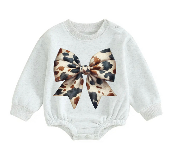 Cow Christmas Bow fleece Baby Oversized christmas Sweatshirt Romper Hippo Boutique