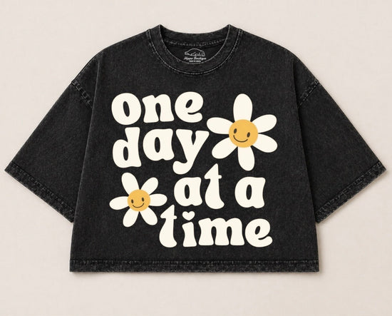 Oversized Washed Cropped T-Shirts - One Day at a time Hippo Boutique
