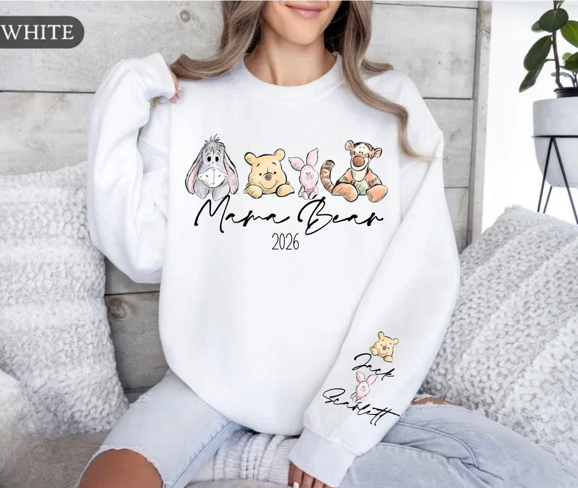 Custom Mama Bear Sweatshirt with children’s name on sleeve Hippo Boutique