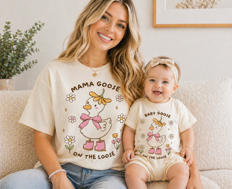 Mama & Mini Matching T-Shirts & Romper - Goose on the loose Hippo Boutique