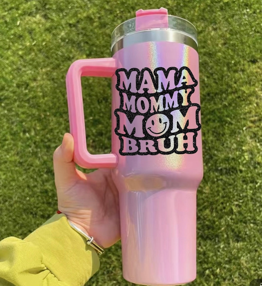 Glitter Mama Mommy Mom Bruh 40oz Shimmer Tumbler with Handle Hippo boutique