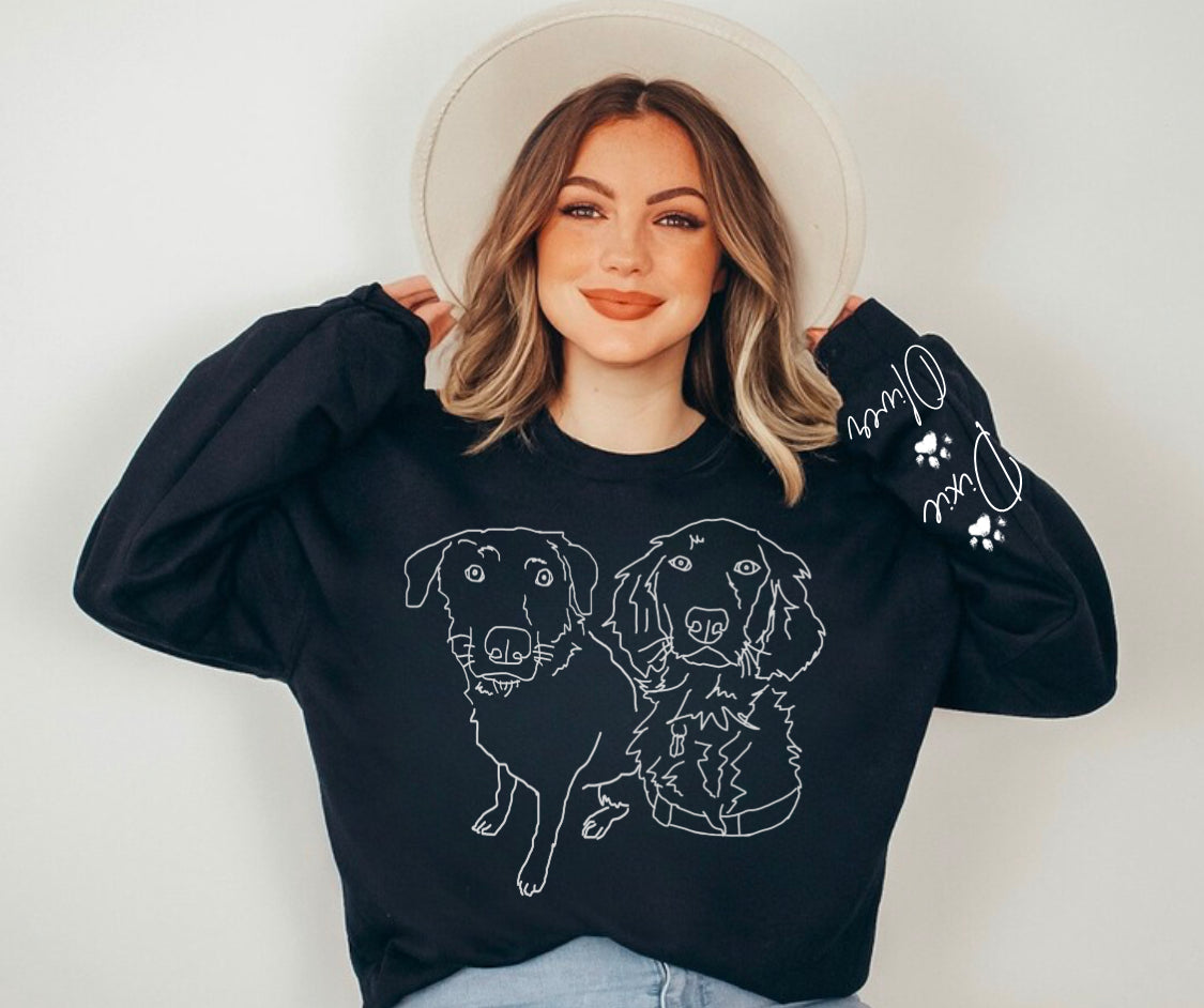 Custom Pet Portrait Sweatshirt with pet name on sleeve Hippo Boutique