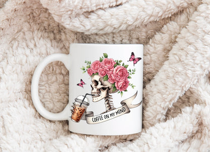 Coffee on my mind floral Skull coffee mug Hippo Boutique