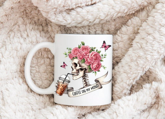 Coffee on my mind floral Skull coffee mug Hippo Boutique
