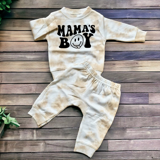 Mama’s Boy Tie dye Baby Farm Outfit sweatshirt and pants Hippo Boutique