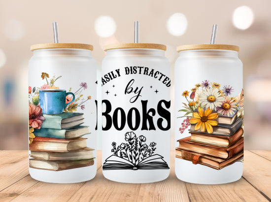 Distracted by Books Floral Libbey Glass Hippo Boutique