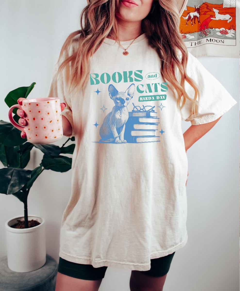 Books and Cats Women’s T-Shirts Hippo Boutique