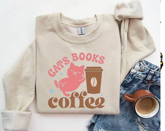 Cats Books & Coffee Sweatshirts Hippo Boutique