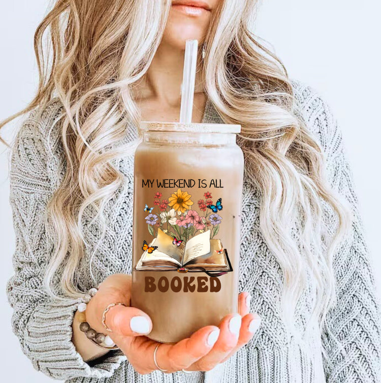 My Weekend is all Booked Glass Tumbler Cups Hippo Boutique